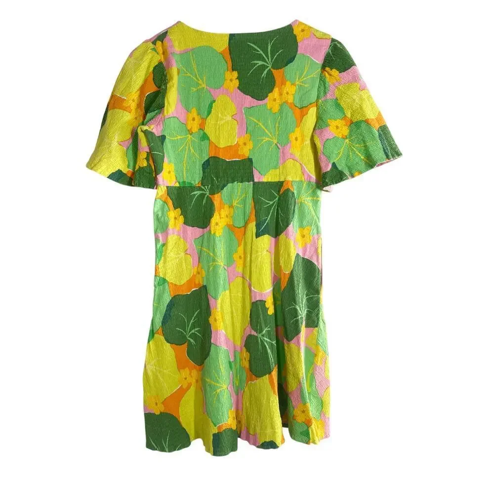 Kate Spade Cucumber Floral Dress Flutter Sleeve Mini Swing Multi 12